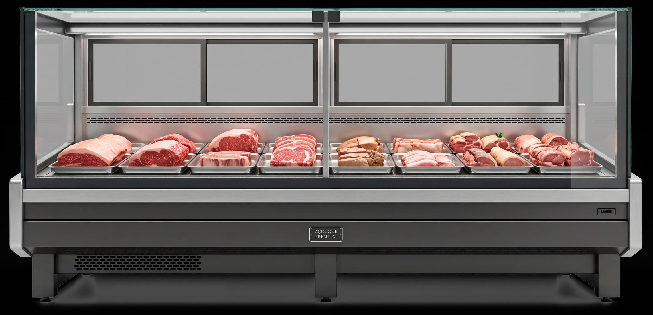 Vitrine refrigerada de açougue com carnes