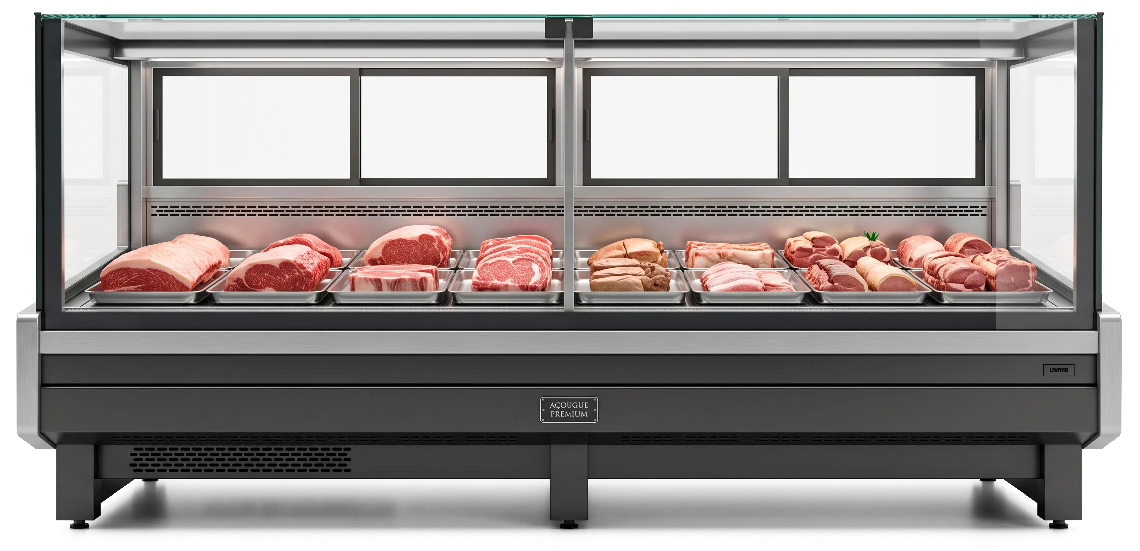 Vitrine refrigerada de açougue com carnes